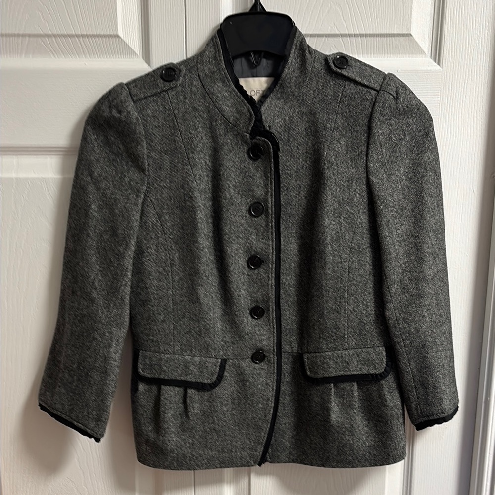 LOFT Gray Blazer Wool Blend Structured